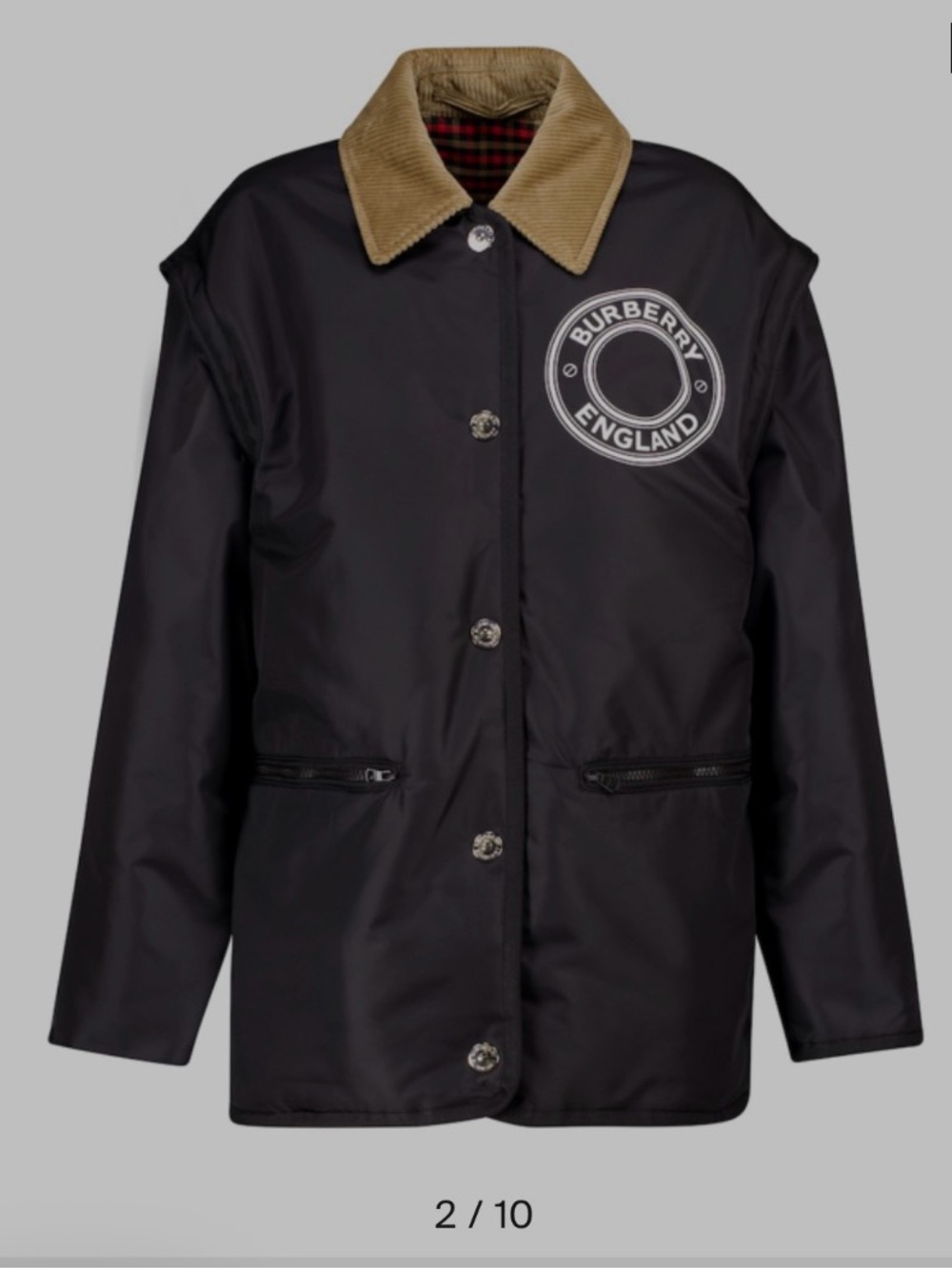 Burberry Black Pea Coat with Tan Corduroy Collar